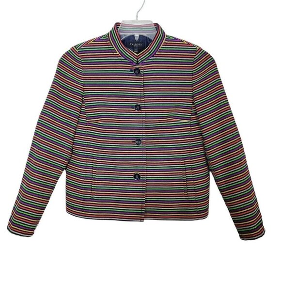 Talbots Petites 2 Piece Pencil Skirt Suit Set Sz 4P Rainbow Striped Fun Career - Picture 4 of 15